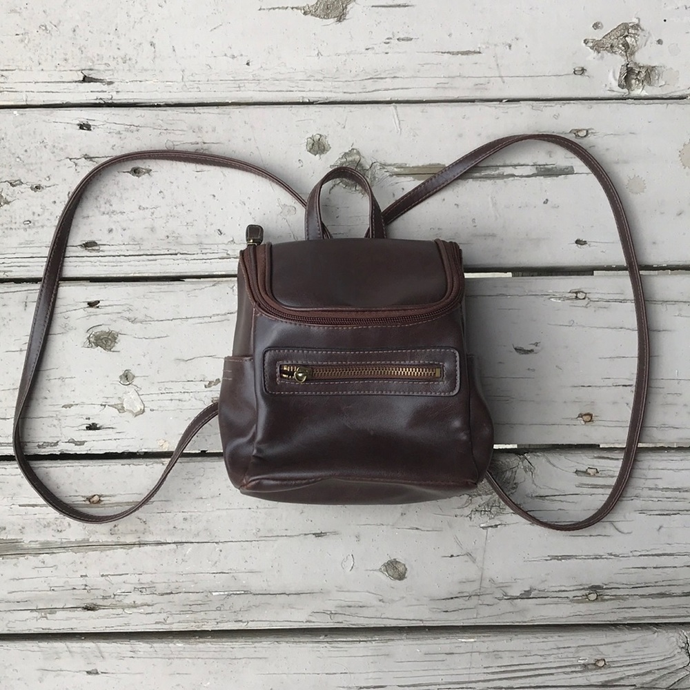 Retro Brown Vinyl Small Backpack